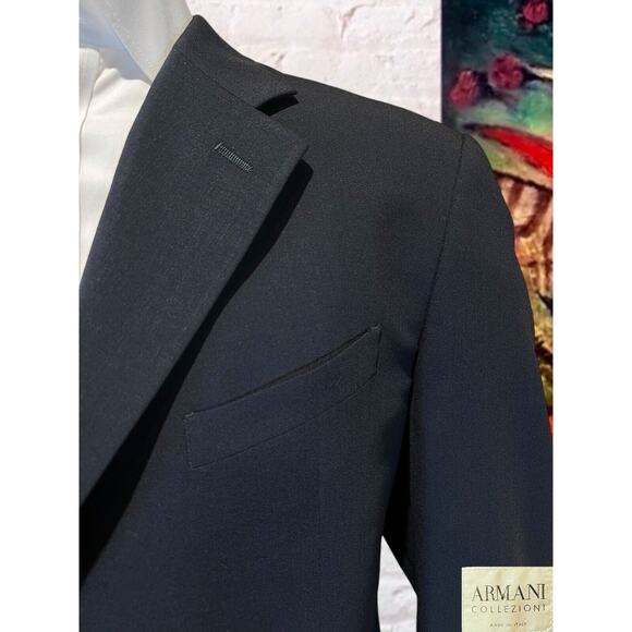 Armani Collezioni 44L 36x30 Navy Blue Designer 2 Piece Suit Jacket Pants Set - Picture 2 of 16